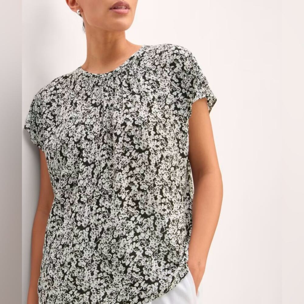 🆕 NWT Everlane The Gathered Neck Top Blouse Floral Flower Capped Sleeve Sz XXS